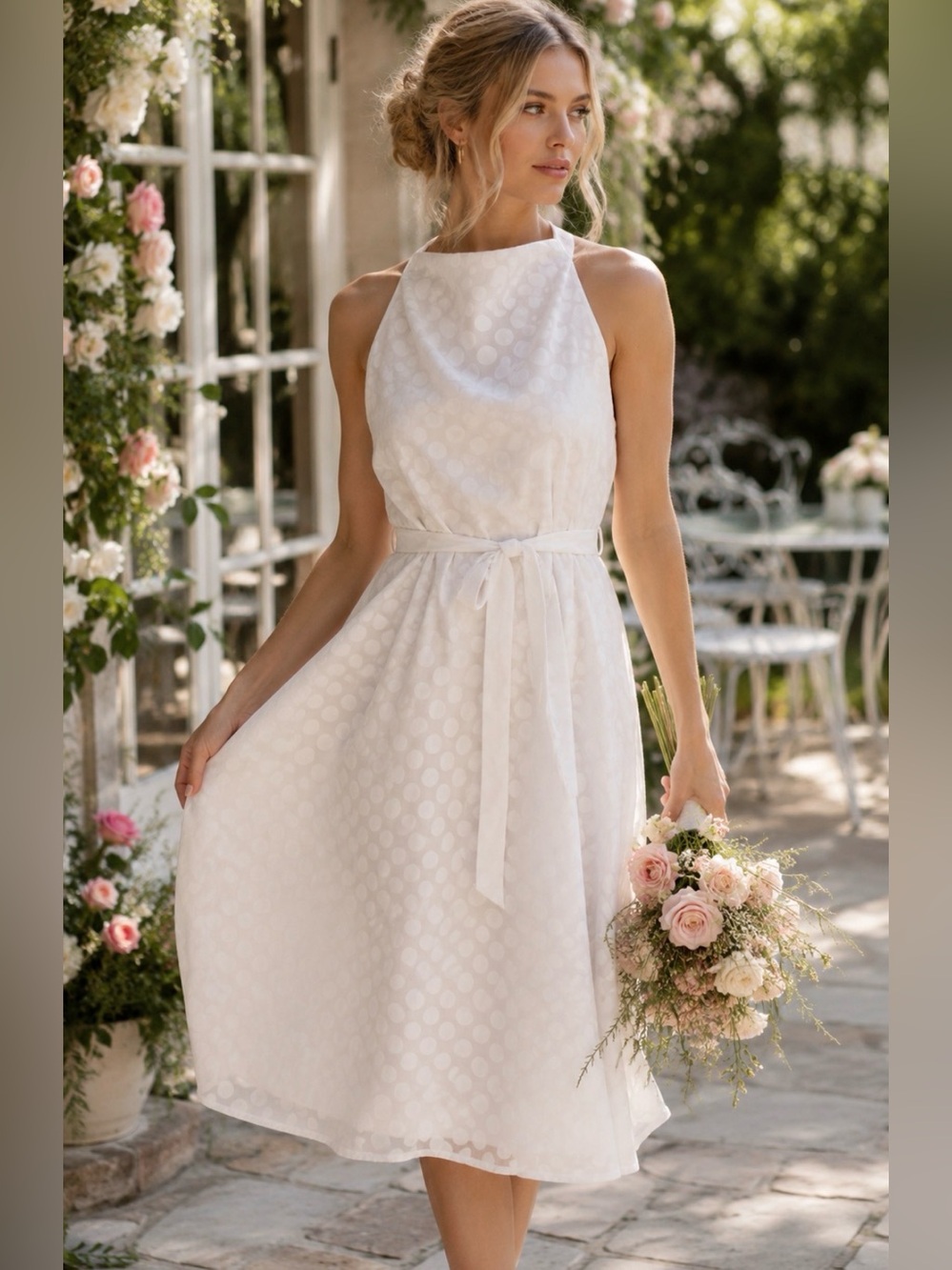 Breakin’ Loose White Polka Dot Halter Dress Size 8 Romantic Cottagecore Retro